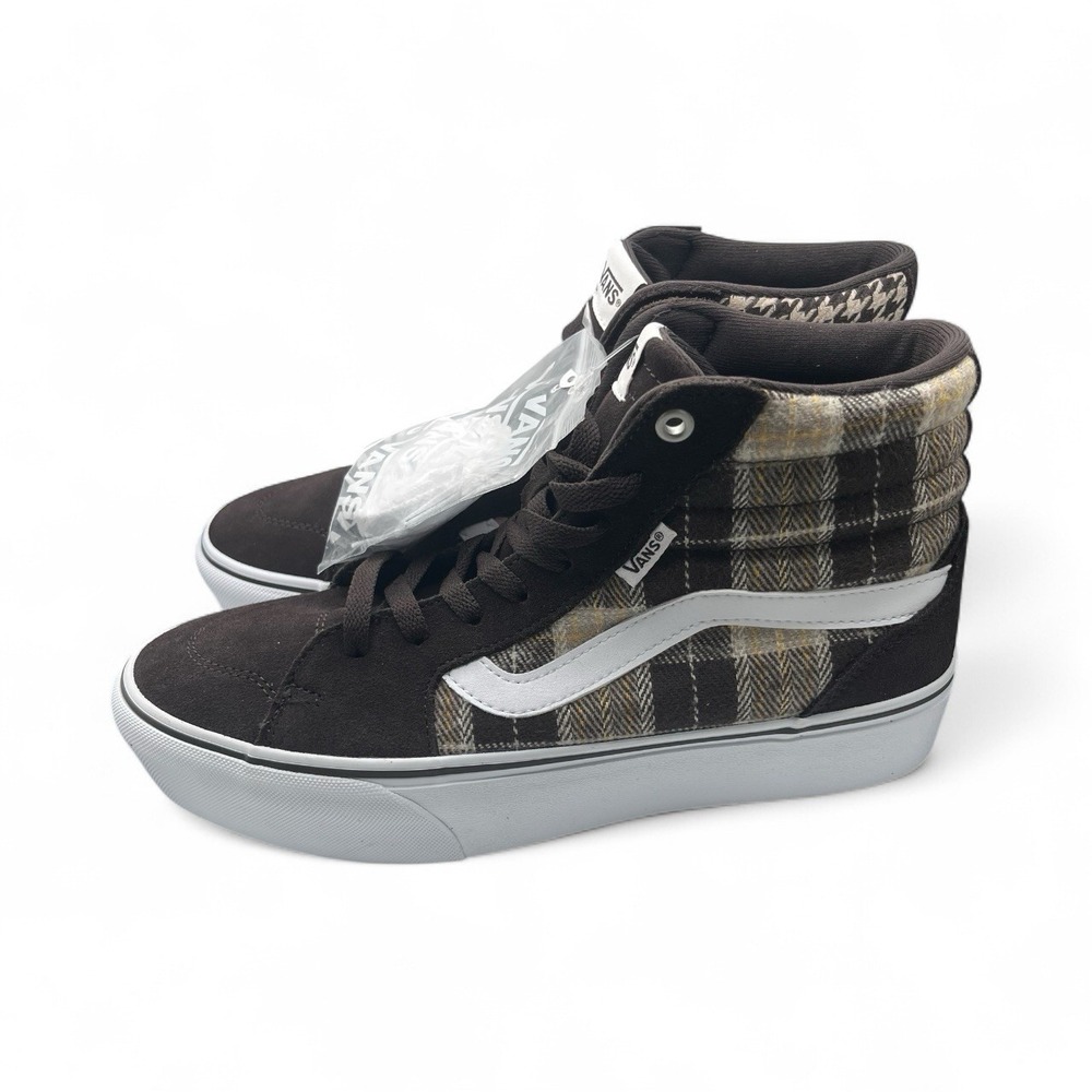 Vans Women's Filmore Hi Plaid Mix Shoes Size 10 Brown White Sneakers NWB - 818